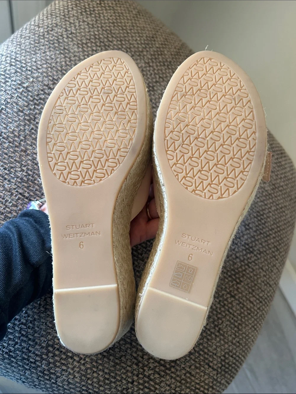 Stuart Weitzman June Crystal Buckle Espadrille Wedge Sandals Blush Pink Resort - Picture 9 of 16